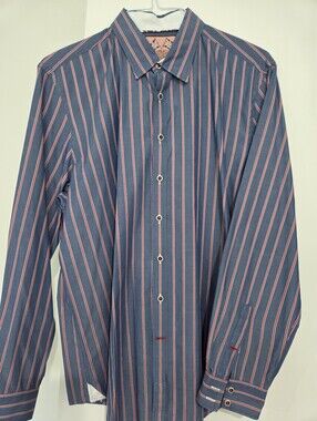 Thomas Pink Blue Dress Shirt with Pink Stripes Special Edition 2012 Sz Large
